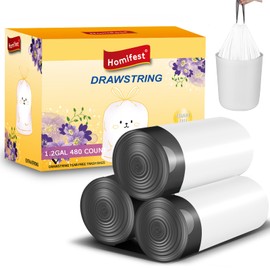 Homifest 1.2 Gallon Drawstring Trash Bags,480 Count White