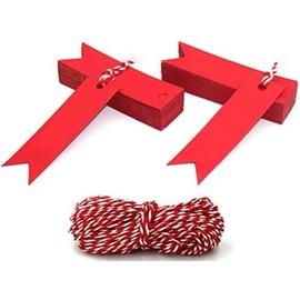 I.U.O.T 100 pcs Mini Kraft Gift Tags | 7x2cm | Mini Label Wedding Labels Birthday Tags Luggage Tags Brown Hang Tag with 30m Jute Twine (Red, Plain)