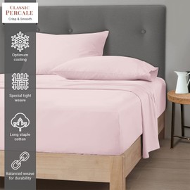 Pizuna Cotton Percale Single Fitted Sheet Light Pink,100% Long Staple Combed CottonSingle Fitted Sheet 90x200 cm,Percale Weave 40 cm Deep Pocket Single Fitted Sheet 1 PC Light Pink