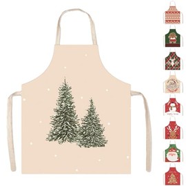 POPOYU Christmas Apron,65x75cm Christmas Cartoon Kitchen Apron for Women Men,Waterproof Adjustable White Christmas Tree Xmas Aprons,Christmas Kitchen Decor Gift for Cooking Chef,Bakers,Xmas Party
