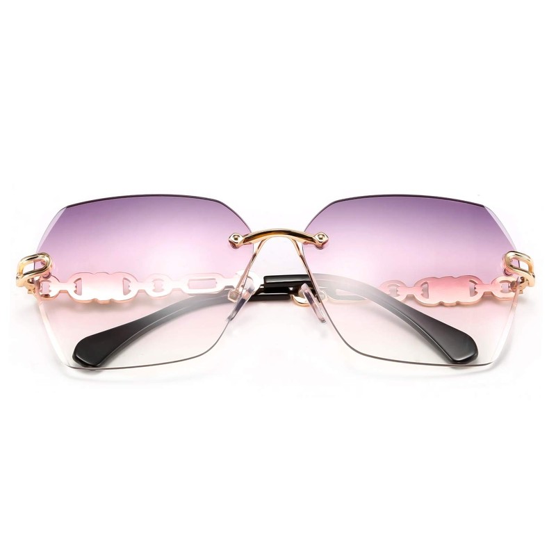 Feisedy Ladies Classic Rimless Metal Frame Diamond Cut Sunglasses, B2567
