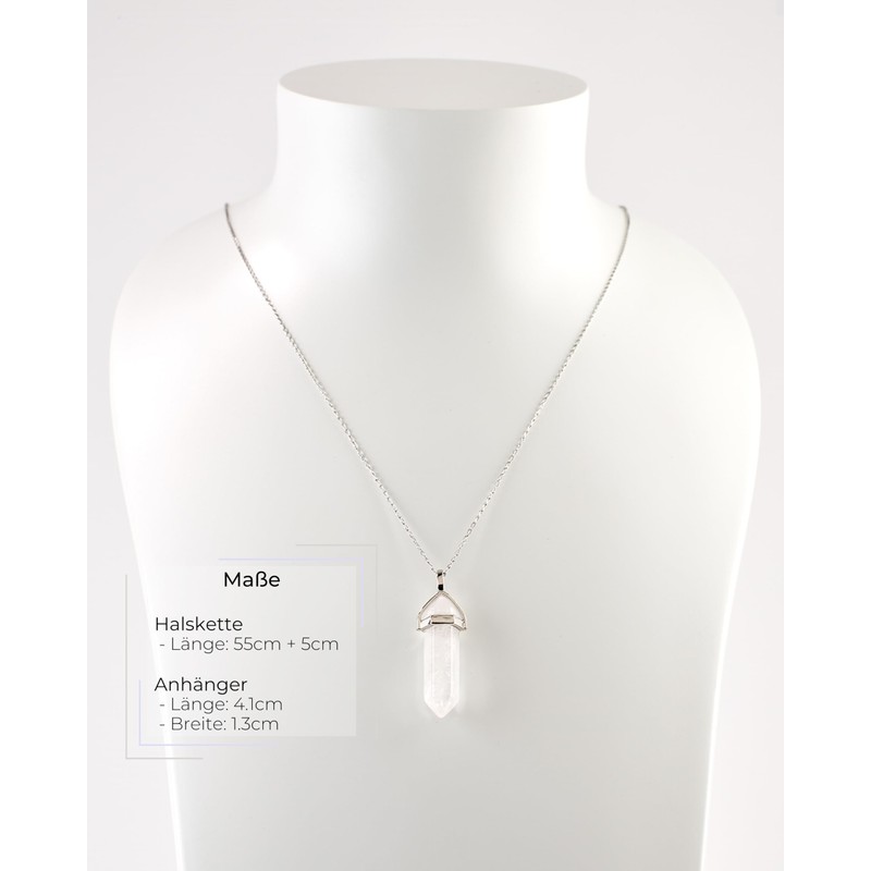 LAVISA Obelisk Gemstone Necklace, Pendant, Real Crystal Chain, Rose Quartz
