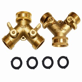 Brass Hose Splitter Garden Hose Y Valve Connectors 2 way shut off valve With Solid Brass Handle Brass Y Valve Water Garden Hose Adapter 3/4"GHT Thread Extra 4 Presure washers