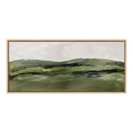 Kate and Laurel Sylvie Green Mountain Landscape Framed Canvas Wall Art by Amy Lighthall, 18x40 Natural, Modern Soft Watercolor Nature Landscape Art for Wall Home Decor