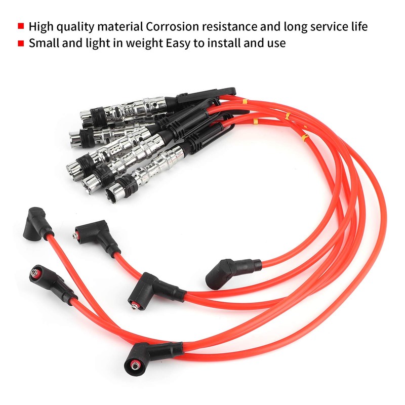 Spark Plug Wire, 6Pcs Red Ignition Cable Spark Wire Cord