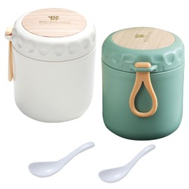 RoadLoo Thermobehälter für Essen, 2er Set Warmhaltebehälter Essen 400ml Edelstahl Thermobehälter mit löffel Thermobecher babybrei Auslaufsicher Essensbehälter Thermo Lunchbox Speisebehälter
