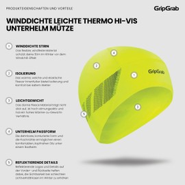 GripGrab Thin Winter Bicycle Underhelmet Hat with Windproof Forehead Lightweight Thermal Cycling Skull Cap Base Hat