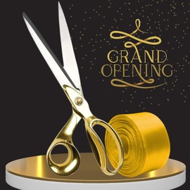 Grand Opening Ceremonial Kit - 10 Inch Gold Ribbon Cutting Scissors and Gold Satin Ribbon for Ceremonial Events Special Inaugurations and Business Openings