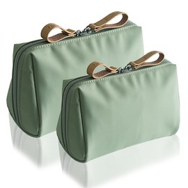 Nylon Cosmetic Bag, Pack of 2 Portable Travel Make Up Bag, Handbag Cosmetic Bag, Waterproof Makeup Bag, Travel Toiletry Bag with Compartments for Family, Dressing Table, Travel, Business, Green,