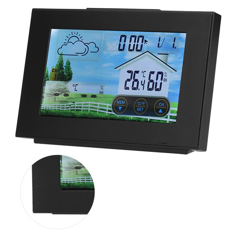Weather Clock with Color Touch Screen Backlight Indoor Outdoor Thermometer
