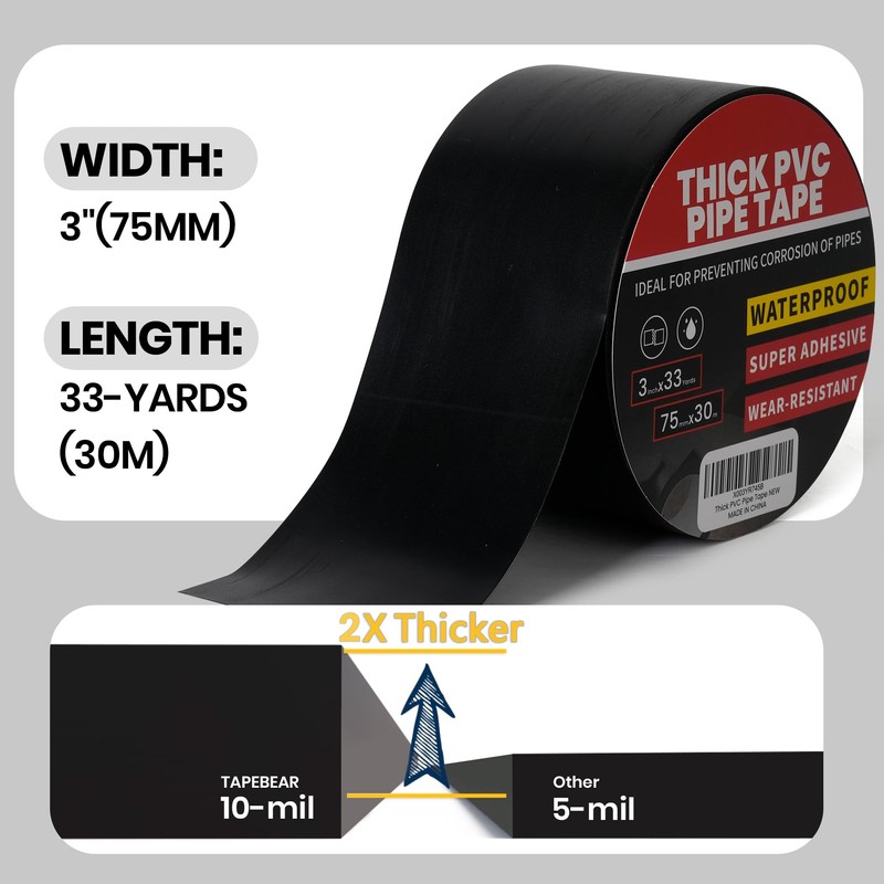 TAPEBEAR Corrosion Protection Pipe Tape, 10mil Pipe Wrap Tape for