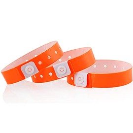 Ouchan Neon Orange Plastic Wristbands - 100 Pack Vinyl Wristbands for Party Events