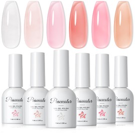 PEACECOLOR Jelly Gel Nail Polish Set, 10ML 6 Transparent Colors White Pink Nude Sheer Gel Polish Set for Salon Need Lamp Curing Nail Art DIY at Home for Women