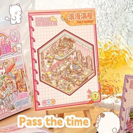 DIY 3D House Stickers with Tweezers,20 Sets Cute Cartoon 3D DIY Sticker Scenes Make Your Own Miniature Shop Ocean World Store Therapy for Adult Relief Stress Pass The Time