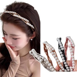 LilaLemon 4Pcs Face Wash Foldable Headband, Light Pearl Headbands for Women， Makeup Headband Face Washing Spa Band，Skincare Head Wrap，Shower Skin Care Hair Supplies