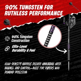 RUTHLESS | Animal Darts Set | Steel Tip | 90% Tungsten Barrel | Dart Flights and Stems Included | Available in Multiple Designs and Weights. (Gorilla, 24g)