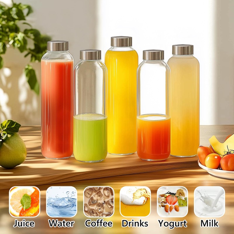 KEYWING 12Packs Glass Juice Bottles with Lids, 18oz Clear Juicing