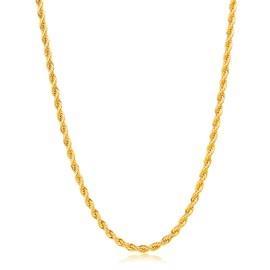 Fiusem Gold Plated Chain Necklace for Men, 3mm Mens Chain Necklace, 18K Gold Plated Stainless Steel Rope Chain for Men and Women, Mens Necklace 18 Inch