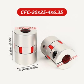 4 mm to 6.35 mm Flexible Shaft Coupling, Diameter 20 mm Length 25 mm Aluminium Motor Connector Flexible Spider Coupling for 3D Printer CNC Machine Servo Stepper Motor
