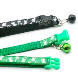 Doggie Style Store Small Dog Puppy Pet Collar and Lead Set White Bone Design Nylon Adjustable with Bell Leash Black