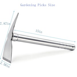 Meejaa Gardening Picks, 15'' Stainless Steel Pickaxe,Mattock Tool Shovels, for Planting Loosening Transplanting Soil Digging Prospecting