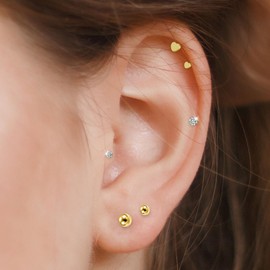 JSDDE Labret Piercing Gold Set Lip Piercing Stud with Ball Conch Piercing Helix Tragus Piercing Cartilage Earrings Stud Medusa Piercing Gold 6-12 mm, Stainless Steel, No Gemstone