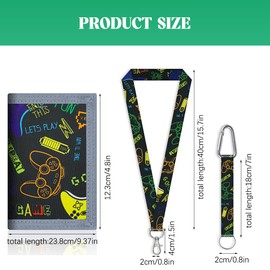 XFSRG Geldbeutel Kinder mit Schlüsselband Portmonee Kinder Kompaktes Dreifach Gefaltetes Münzfach Kartenhalter für Teenager(Schwarz)