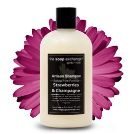 The Soap Exchange Hair Shampoo - Strawberries & Champagne Scent - Hand Crafted 12 fl oz / 354 ml Natural Artisan Hair Care, Gentle, Sulfate & Paraben Free, Cleanse, Moisturize, Protect. Made in USA.