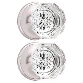 Orger Dummy Crystal Door Knobs with Diamond Shape in Satin Nickel Finish, Inactive Non-Turning Single Side Interior Dummy Handles for French Door/Cloakroom, 2 Pack