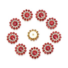 10PCS 14mm Sunflower-Shaped Rhinestone Claw Up Buttons Crystal Glass Stone Button for Clothes Decoration Sewing Buttons Apparel DIY Accessories (Red)