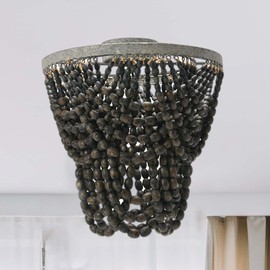 Creative Co-Op 2-Tier Draped Wood Bead Semi-Flush Mount Ceiling Light, Dark Grey