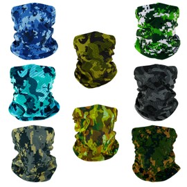 SMEHCF 8 Multipurpose Bandanas for Women Men Headband Balaclava Hair Head Scarf Face Half Airsoft Paintball Mask Neck Gaiters Breathable Reusable Washable Marsh Forest Ocean Digital Camo Camouflage