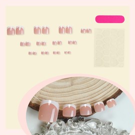 French Tip Press on Toenails Short Square Glossy Fake Toenails Nude Pink False Toenails Summer Acrylic Toenails White French Tips Toe Nails Press on Full Cover Cute Artificial Toenails for Women