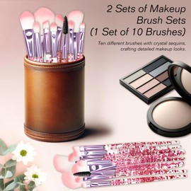 Jaasuee Bling Crystal Makeup Brush Set: 10-Piece Professional Glitter Brushes for Foundation, Concealer, Eye Shadow, Blush, Lip - Transparent Handles, Pink