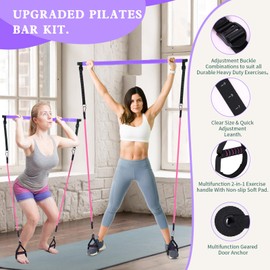 Bbtops Pilates Bar Kit with Resistance Bands,Pilates Flexbands Kit Exercise Fitness Equipment for Women & Men Home Gym Yoga Pilates,Multifunctional Pilates Bar Full Body Workout Equipment Purple