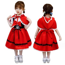 SYitong Halloween Cosplay, Children, Girls, Little Red Riding Hood Costume, 2-piece Set, Dress, Mat, Ribbon Included, Little Red Riding Hood, Children's Clothing, Halloween Costume, Children's