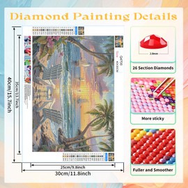 EWJRNSF Diamond Arts Kits 5D Diamond Painting Kits for Adults, Diamond Art Sets,Gem Painting by Number Kits for Adults Beginners Home Wall Decor 11.8x15.7 Inches (Beach)