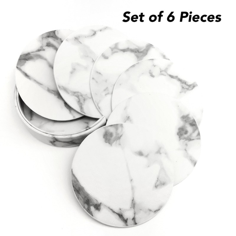 YUESUO Double-Sided Leather Coasters Set of 6 Pieces, Round Coasters