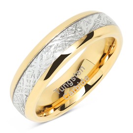 100S JEWELRY 6mm Mens & Womens Tungsten Carbide Ring Meteorite Inlay Wedding Band Size 6-13 (7)