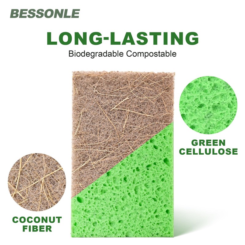 BESSONLE 10 Pack Biodegradable Natural Sponges Kitchen - Compostable Cellulose