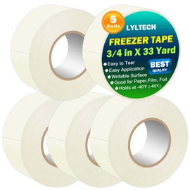 LYLTECH White Freezer Tape 5 Rolls -165 Yard,Writable Surface,Easy to Tear, Low Temperature Resistance,Residue-Free Removal, Each Roll 3/4 in x 33Yard