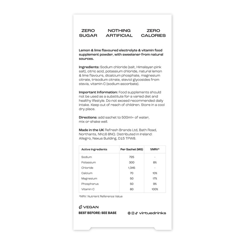 Virtue Electrolytes Hydration Sachets | Zero Sugar, Zero Calories |