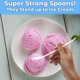 Extra Long, Sturdy White 8in Premium Sundae Spoons 50ct. Heavy Duty Disposable Plastic Utensils for Ice Cream, Milkshakes, Tea and Floats. Best Stirring Spoon for Fun Cocktails and Tall Iced Beverages
