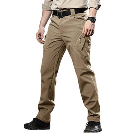 TACVASEN Men's Ski Water Repellent Softshell Fleece Lined Hiking Pants Tactical Trousers Khaki,32