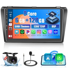8 Core 6+128G Car Stereo for Mazda 3 2006-2012 Wireless Carplay Android Auto, Android 13 9 Inch IPS 1280 * 720 Touchscreen Car Radio with BT 5.0/32 EQ DSP/GPS/WiFi/FM RDS+AHD Backup Camera Mic