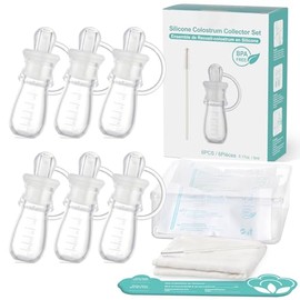 Kit colector de calostro de 5 ml-6 piezas, paquete listo para usar, colector de leche materna reutilizable, contenedor de calostro multiusos con funda de almacenamiento, cepillo para polvo de