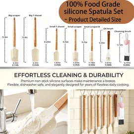 Silicone Spatula Set - 7 Piece Food Grade Rubber Spatula with Wooden Handle