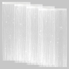 4 Pieces Glitter String Curtains Doorway Beads Curtains, 39 x 79 Inch Hanging Fringe Hippie Room Divider Door String Curtain Boho Doors Tassel for Doorways, Windows, Closet, Privacy Decor (White)