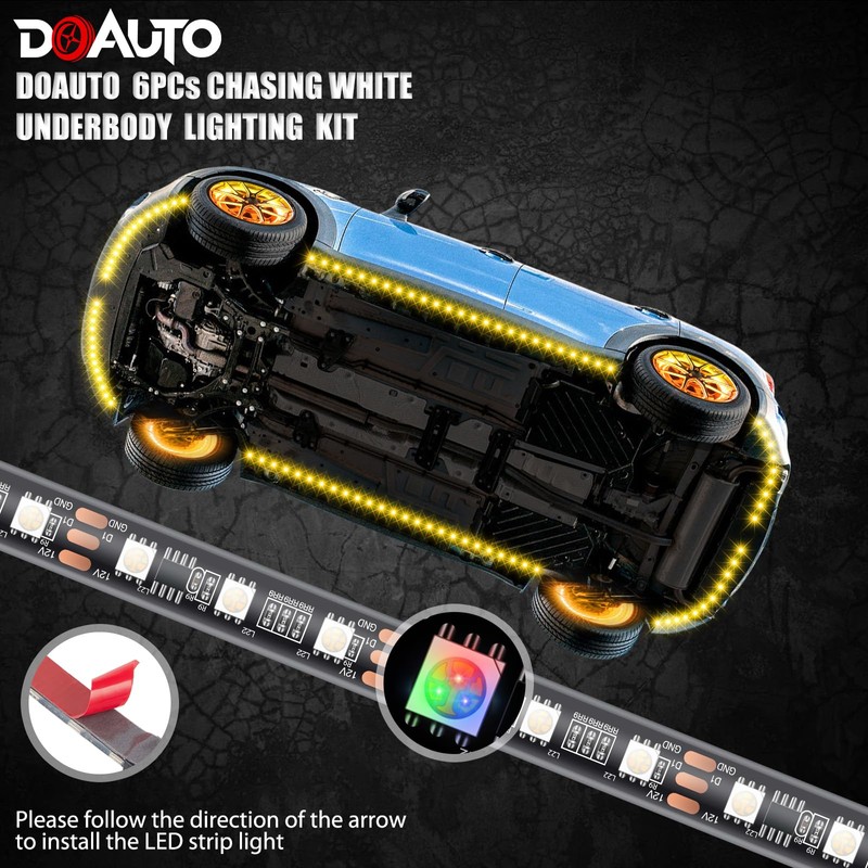 DOAUTO 6X LED Underglow Strips Light Kit Dream Chasing-White Color