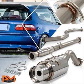 PM PERFORMOTOR 4" Tip Muffler Stainless Steel Catback Exhaust System Compatible with 92-95 Honda Civic Si/DX 3-Dr HB EH